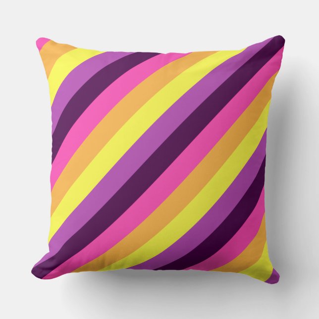 Pink Purple Retro Stripes Big Throw Pillow (Front)