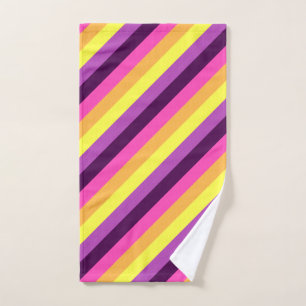 Pink Purple Retro Stripes Hand Towel