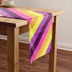 Pink Purple Retro Stripes Large Table Runner