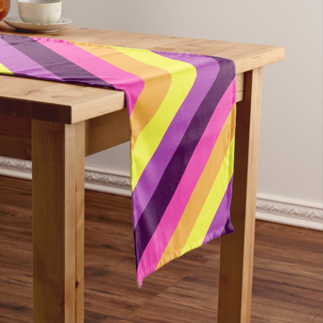 Pink Purple Retro Stripes Large Table Runner (In Situ)