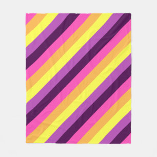 Pink Purple Retro Stripes Medium Fleece Blanket