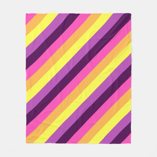 Pink Purple Retro Stripes Medium Fleece Blanket (Front)
