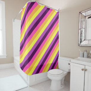 Pink Purple Retro Stripes Shower Curtain