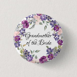 Pink & Purple Rose Floral Grandmother of the Bride 3 Cm Round Badge