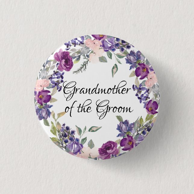 Pink & Purple Rose Floral Grandmother of the Groom 3 Cm Round Badge (Front)