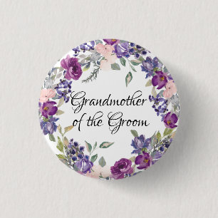 Pink & Purple Rose Floral Grandmother of the Groom 3 Cm Round Badge