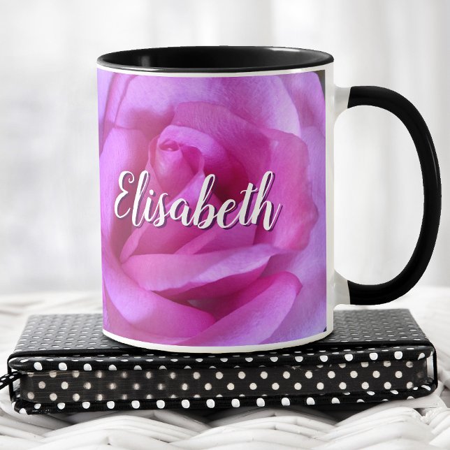 Pink purple rose flower close-up photo custom name mug (Creator Uploaded)