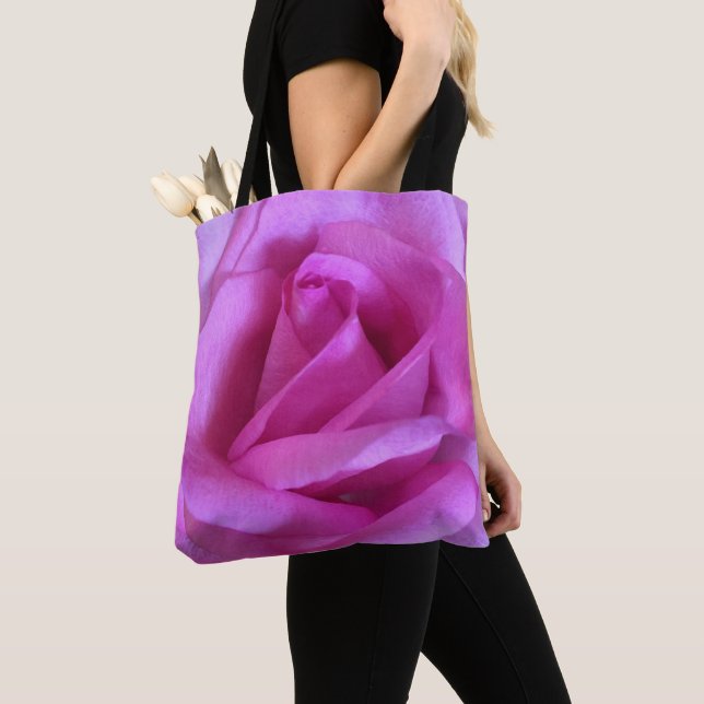 Pink purple rose flower photo bold modern simple tote bag (Close Up)