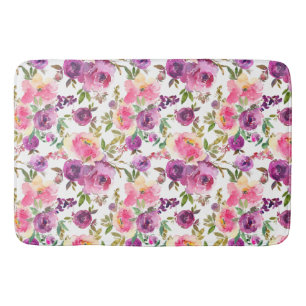 Pink Purple Roses Floral Girly Trendy Bath Mat