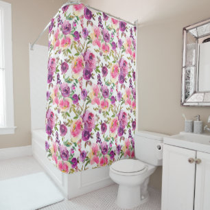 Pink Purple Roses Floral Girly Trendy Shower Curtain