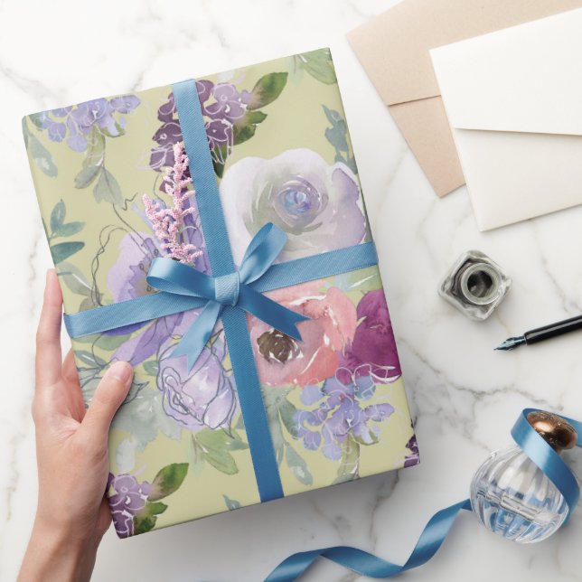Pink Purple Roses Garden Wrapping Paper (Gifting)