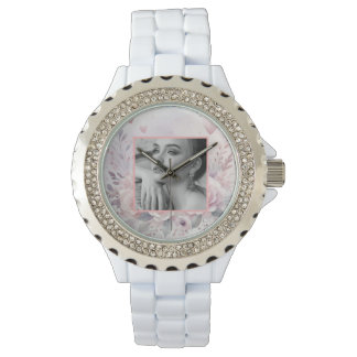 Pink purple roses hearts floral photo watercolor  watch