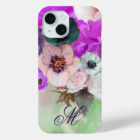 PINK PURPLE  ROSES,WHITE ANEMONE FLOWERS MONOGRAM
