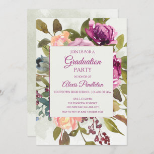 Pink Purple Sage Green Graduation Party Invitation