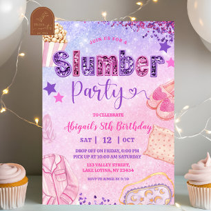 Pink Purple Sequin Slumber Party Birthday Invitation