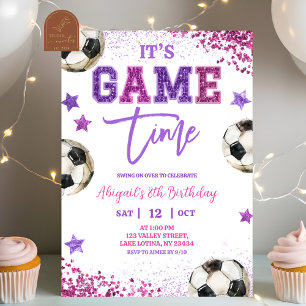 Pink Purple Sequin Soccer Girl Birthday Invitation