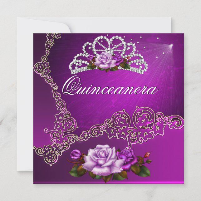 Pink Purple Silver Roses Quinceanera 15th Invitation (Front)