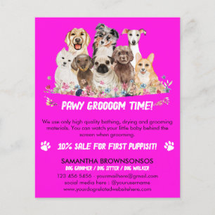 Pink Purple Simple Floral Illustrated Dog groomer Flyer