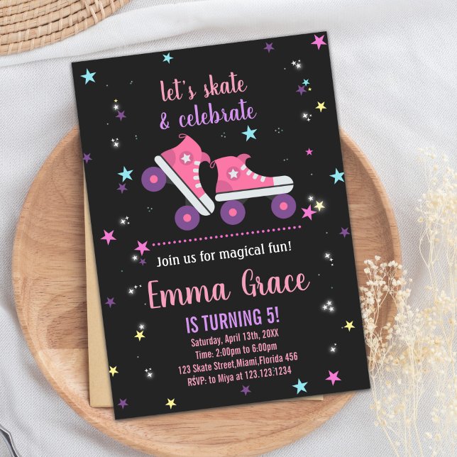 Pink Purple Skating Birthday Invitations (Pink Purple Skating Birthday Invitations)