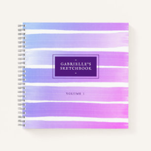 Pink Purple Sketchbook Ombre Stripes Your Name Notebook