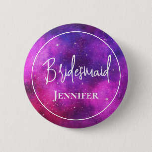 Pink & Purple Space & Stars Faux Galaxy Bridesmaid 6 Cm Round Badge