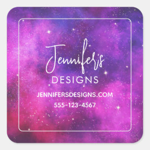 Pink & Purple Space & Stars Faux Galaxy Business Square Sticker