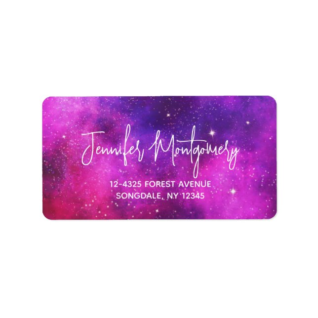 Pink & Purple Space & Stars Faux Galaxy Label (Front)