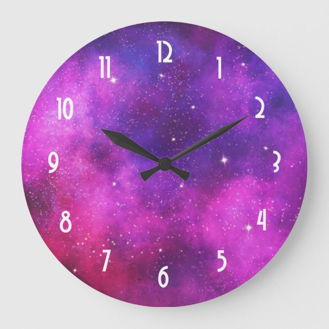 Pink & Purple Space & Stars Faux Galaxy Large Clock (Front)