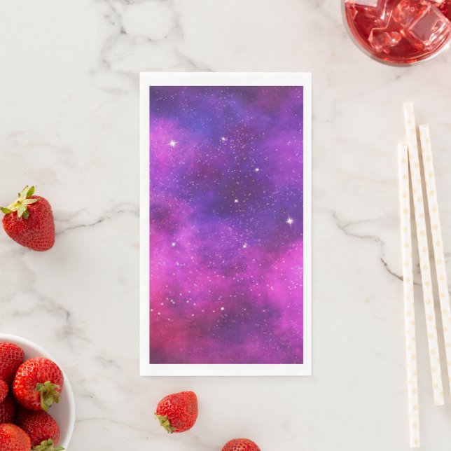 Pink & Purple Space & Stars Faux Galaxy Napkin (Insitu)