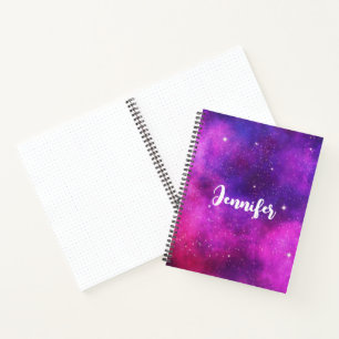 Pink & Purple Space & Stars Faux Galaxy Notebook