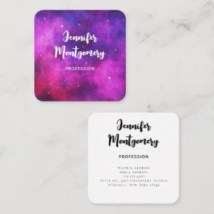 Pink & Purple Space & Stars Faux Galaxy Square Business Card