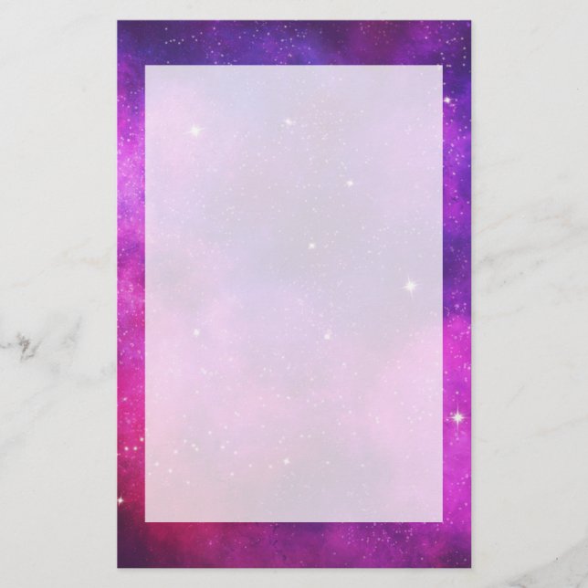 Pink & Purple Space & Stars Faux Galaxy Stationery (Front)