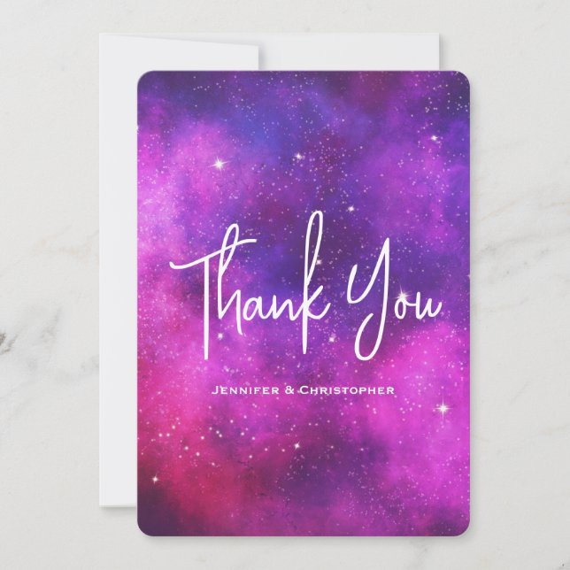Pink & Purple Space & Stars Faux Galaxy Thank You (Front)