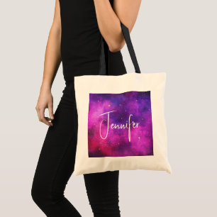 Pink & Purple Space & Stars Faux Galaxy Tote Bag