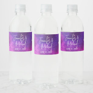 Pink & Purple Space & Stars Faux Galaxy Wedding Water Bottle Label