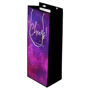 Pink & Purple Space & Stars Faux Galaxy Wine Gift Bag