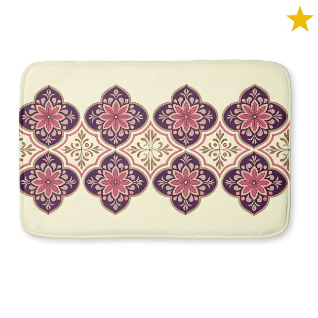 Pink Purple Spanish Tile Flower Pattern  Bath Mat (Creator Uploaded)