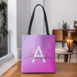 Pink Purple Sparkle Elegant Monogram Book Bag<br><div class="desc">Pink and Purple Ombre Faux Sparkle and Glitter Elegant Monogram Book Bag. This Book Bag can be customised to include your initial and first name.</div>