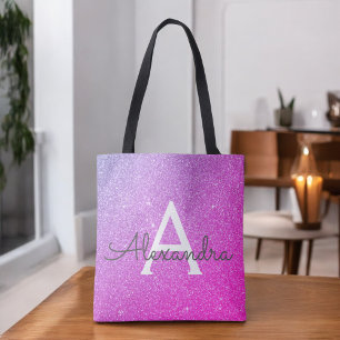 Pink Purple Sparkle Elegant Monogram Book Bag