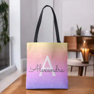 Pink Purple Sparkle Elegant Monogram Book Bag