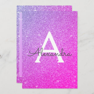 Pink Purple Sparkle Glitter 13th Thirteen Birthday Invitation