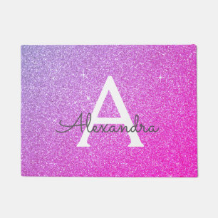 Pink Purple Sparkle Glitter Monogram Name Doormat