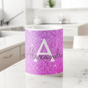 Pink Purple Sparkle Glitter Monogram Name Initial Coffee Mug