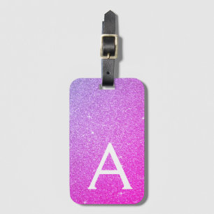 Pink Purple Sparkle Glitter Monogram Name Luggage Tag