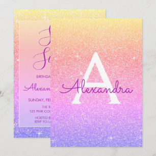Pink Purple Sparkle Glitter Sweet Sixteen Birthday Invitation