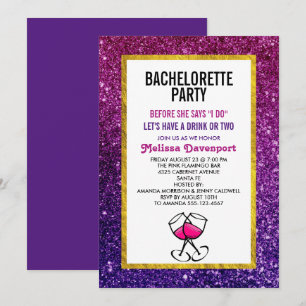 Pink & Purple Sparkling Glitter Bachelorette Party Invitation