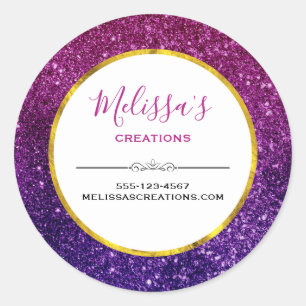 Pink & Purple Sparkling Glitter Gemstones Business Classic Round Sticker