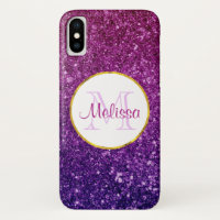 Pink & Purple Sparkling Glitter Gemstones Monogram