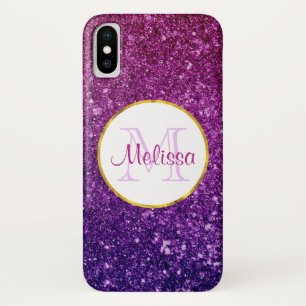 Pink & Purple Sparkling Glitter Gemstones Monogram Case-Mate iPhone Case