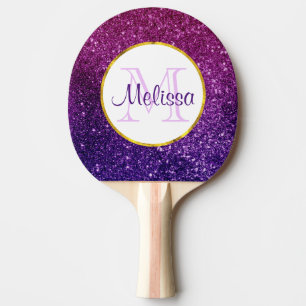 Pink & Purple Sparkling Glitter Gemstones Monogram Ping Pong Paddle